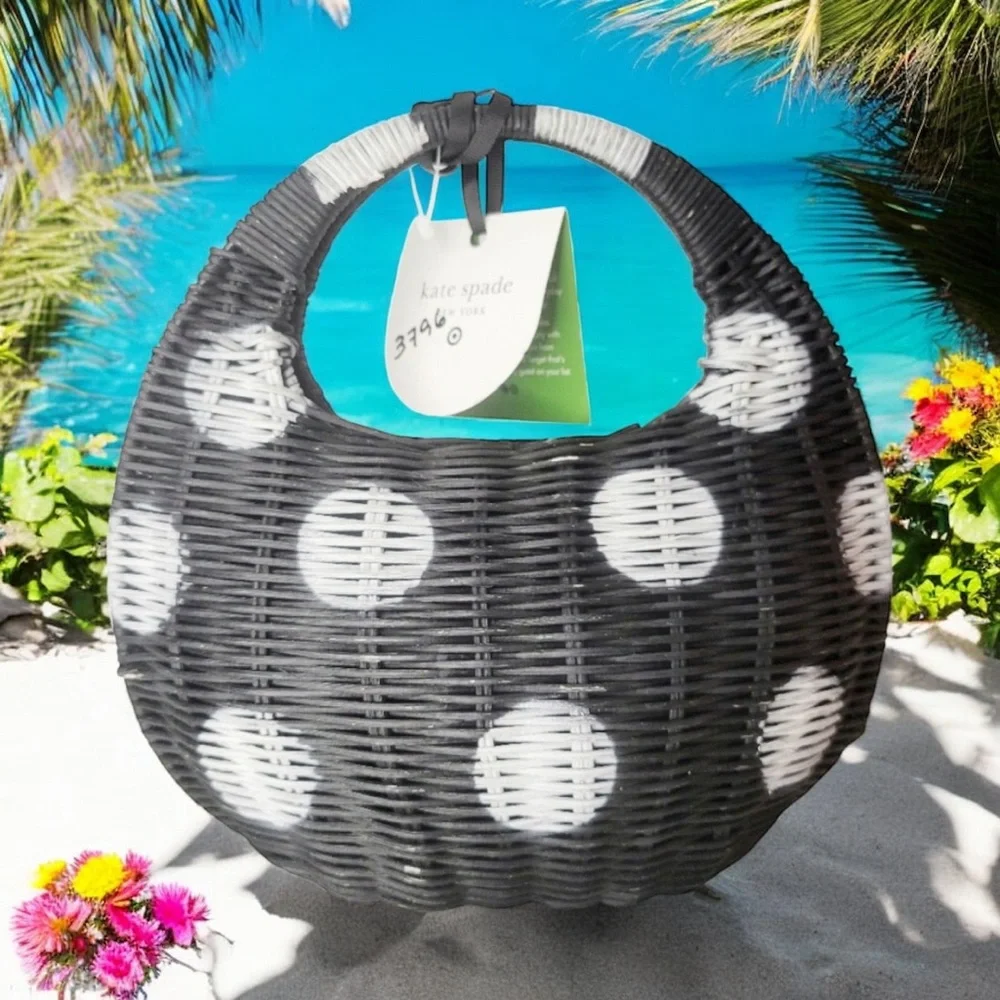 Kate Spade X Target Polka Dot Wicker Crescent Bag NWT Summer Preppy Straw Hobo